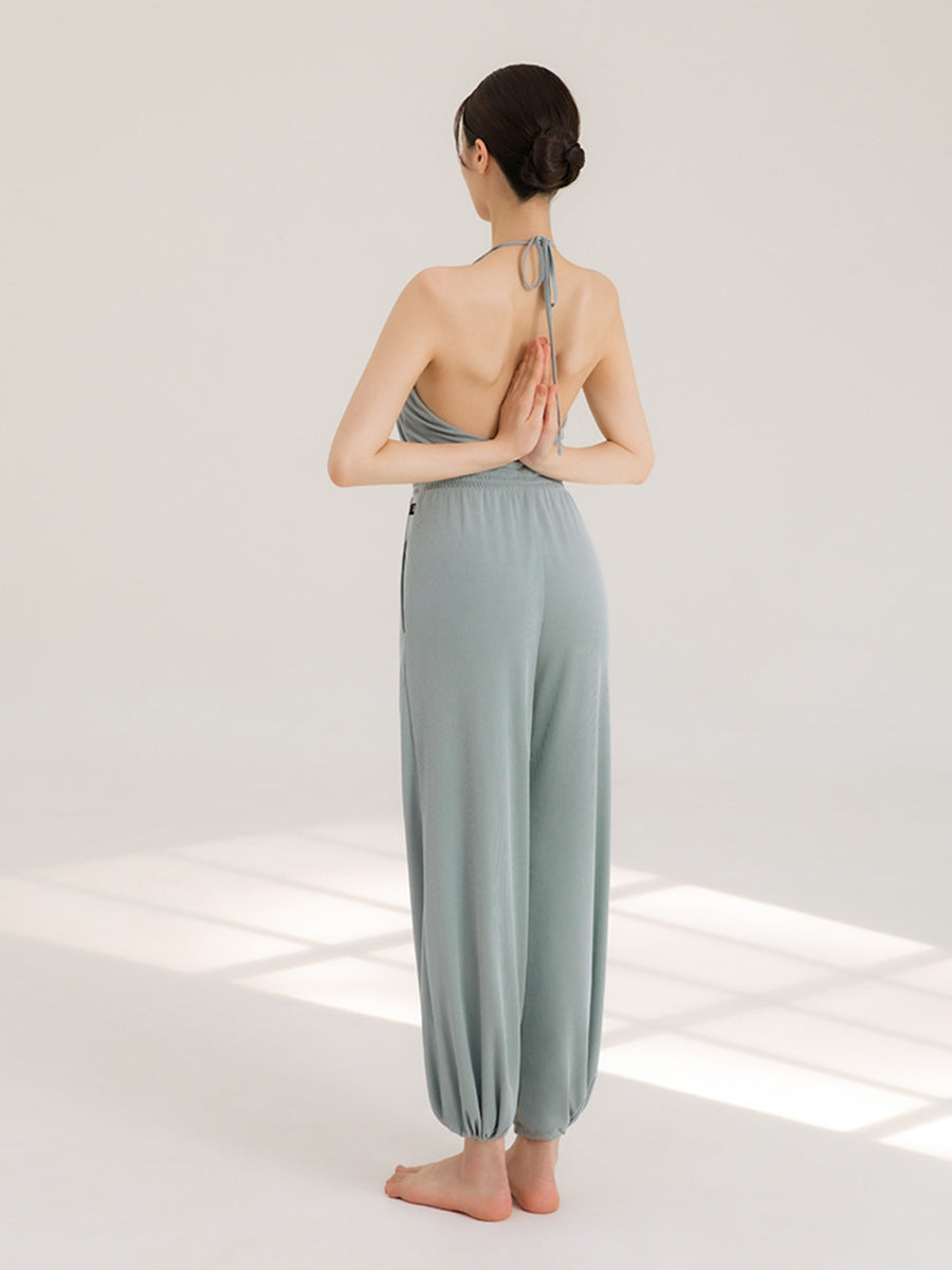 Women's Halter Backless Fitness Jumpsuit