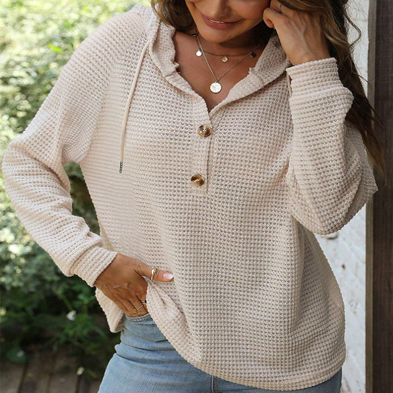 Cozy Hooded Long Sleeve Top – Relaxed Fit, Solid Colors