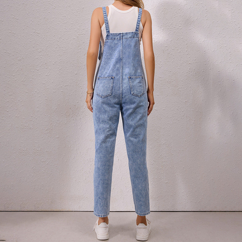 Casual Loose Denim Suspender Pants for Women