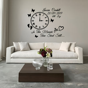1pc "At This Moment Time Stands Still" Wall Decal with Heart & Butterfly Design - Removable Self-Adhesive Clock Art for Living Room, Bedroom, Study, Dining Room - Contemporary Plastic Home Decor, Clock Wall Decor