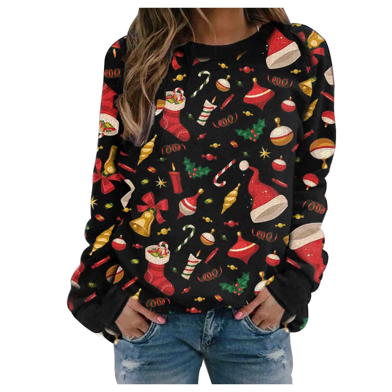 Festive Christmas Print Fleece Sweatshirt for Women