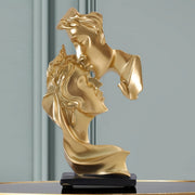 Golden-Tone Resin Love Sculpture - Elegant Intricate Kissing Couple Figurine with Black Base - Perfect for Home & Office Desk Decor, Ideal Valentine's Day Gift, Versatile Indoor/Outdoor Use…