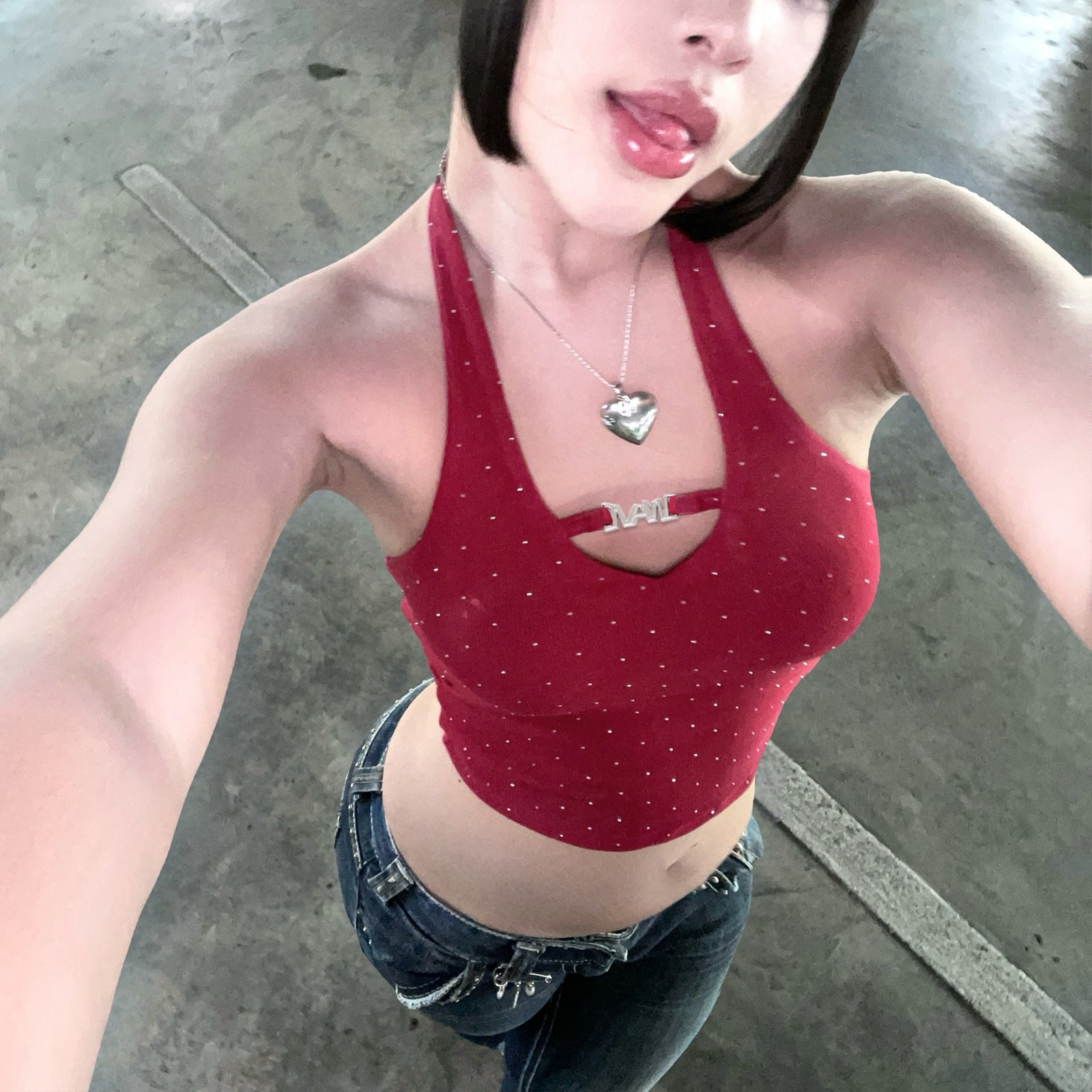 Rhinestone Halter Tank Top – Sparkling Sleeveless Street Fashion Top