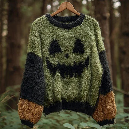 Womens Green Crew-neck Flannel Sweater for Christmas