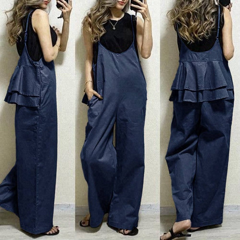 Women's Loose Casual Wide-Leg Ruffle Jumpsuit