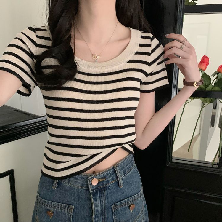 Casual Slim-Fit Striped Short-Sleeve Tee
