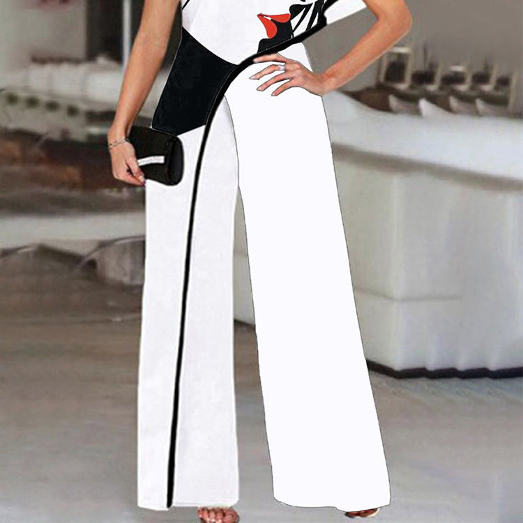 Women's Color Contrast Slimming Printed Jumpsuit
