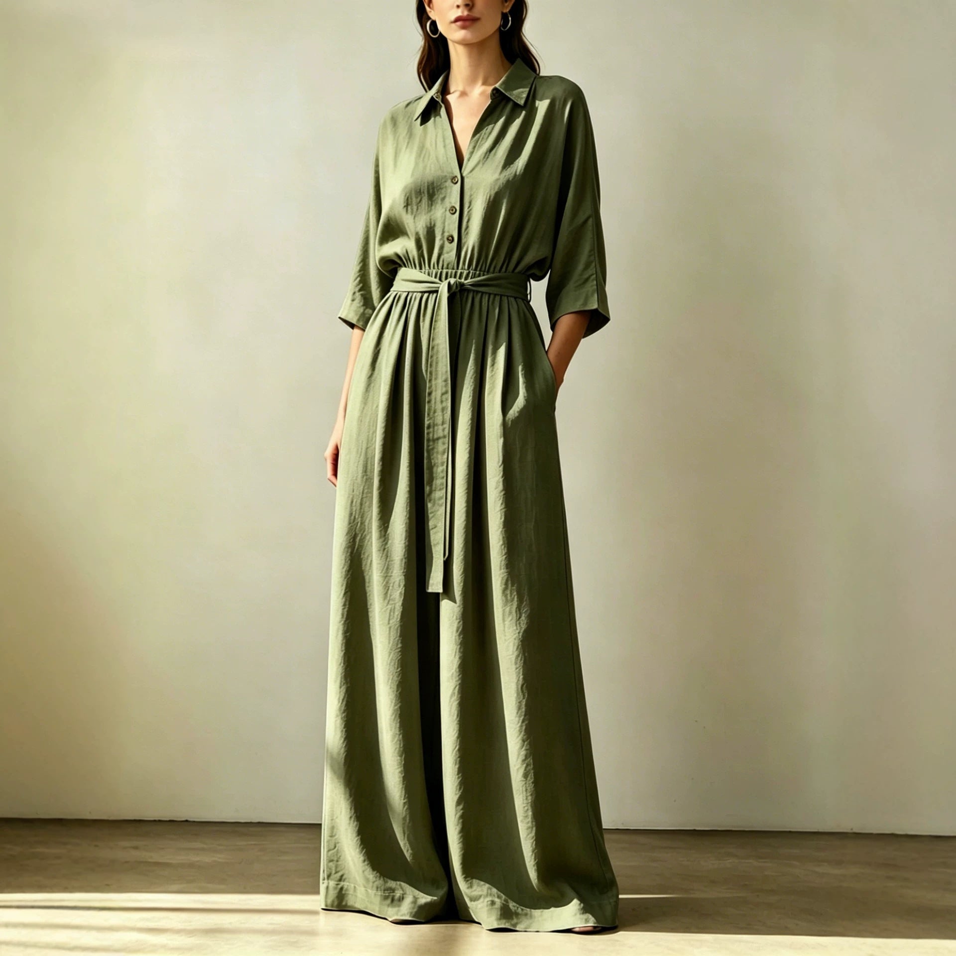 Chic Linen Wide-Leg Pants with Waist Tie