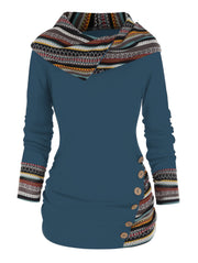 Women's Geometric Knit Button-Up Long Sleeve Top