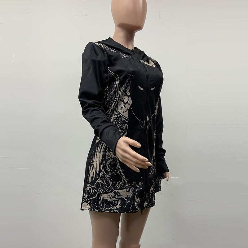 Women's Printed Casual Long Sleeve Hooded Jacket