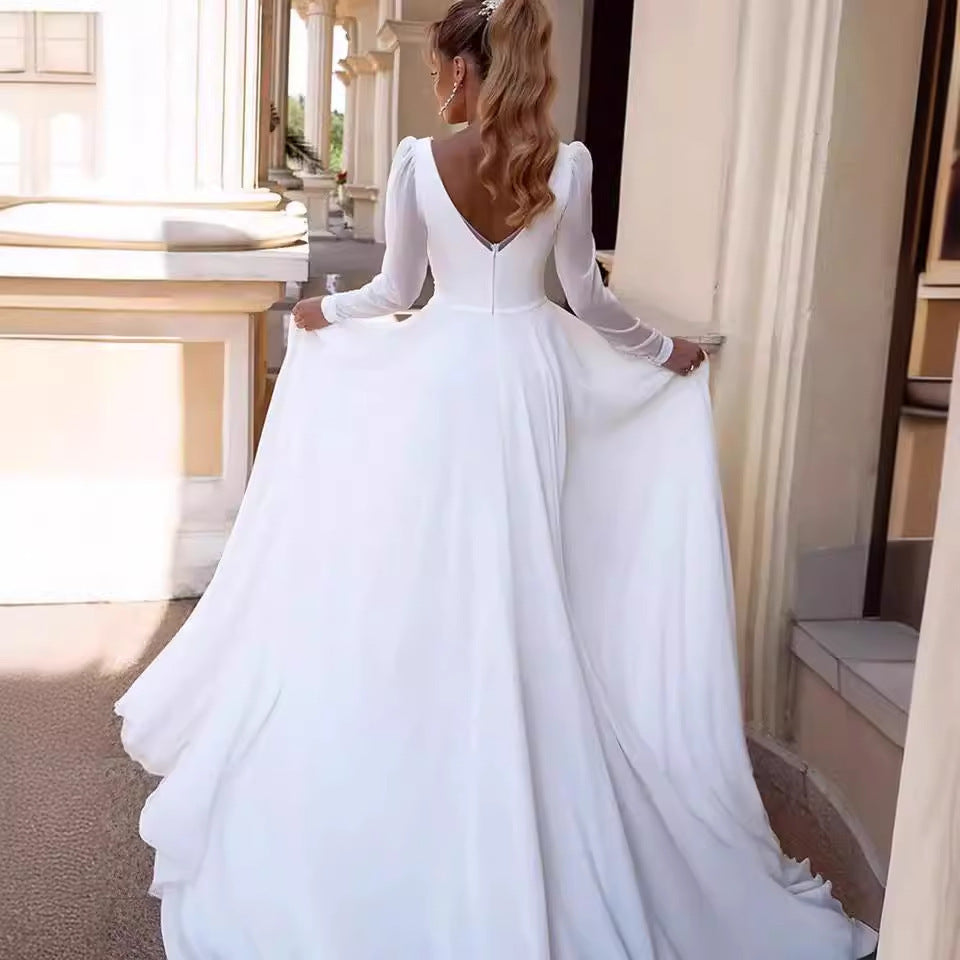 Elegant V-Neck Backless Long Sleeve Dress