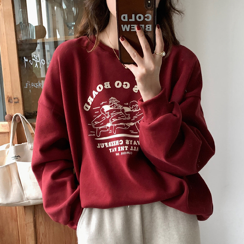 Cozy Letter Print Fleece Sweatshirt for Women