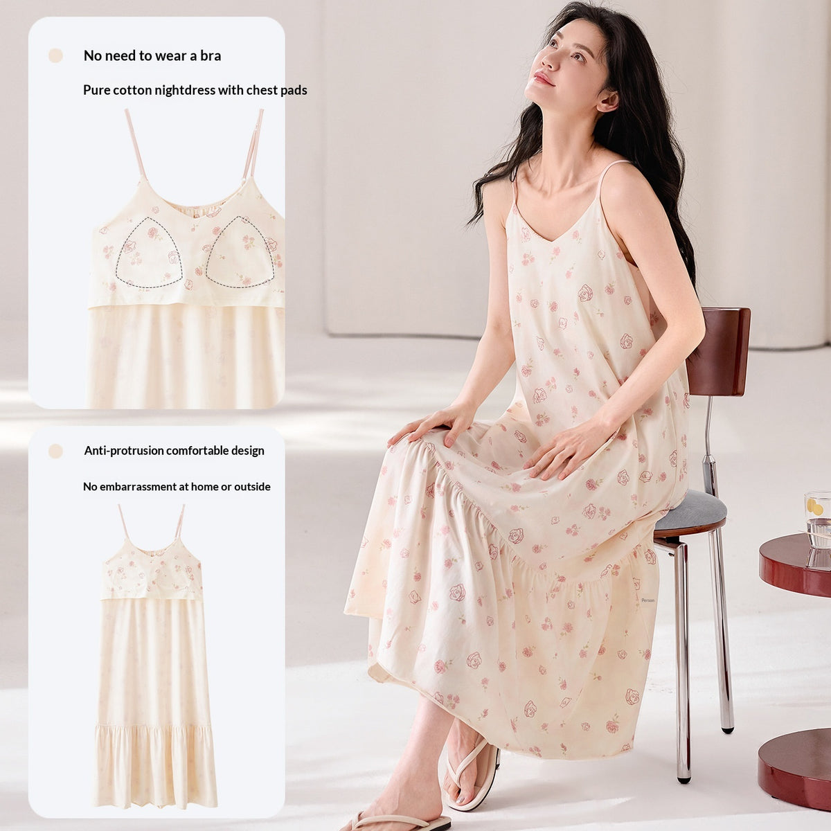 Womens Suspender Nightdress with Chest Pads