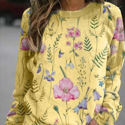 Floral 3D Round Neck Pullover Sweater