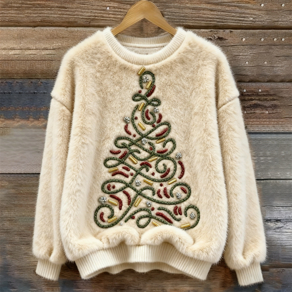 3d Digital Print Pattern Christmas Women's Round Neck Sweatshirt