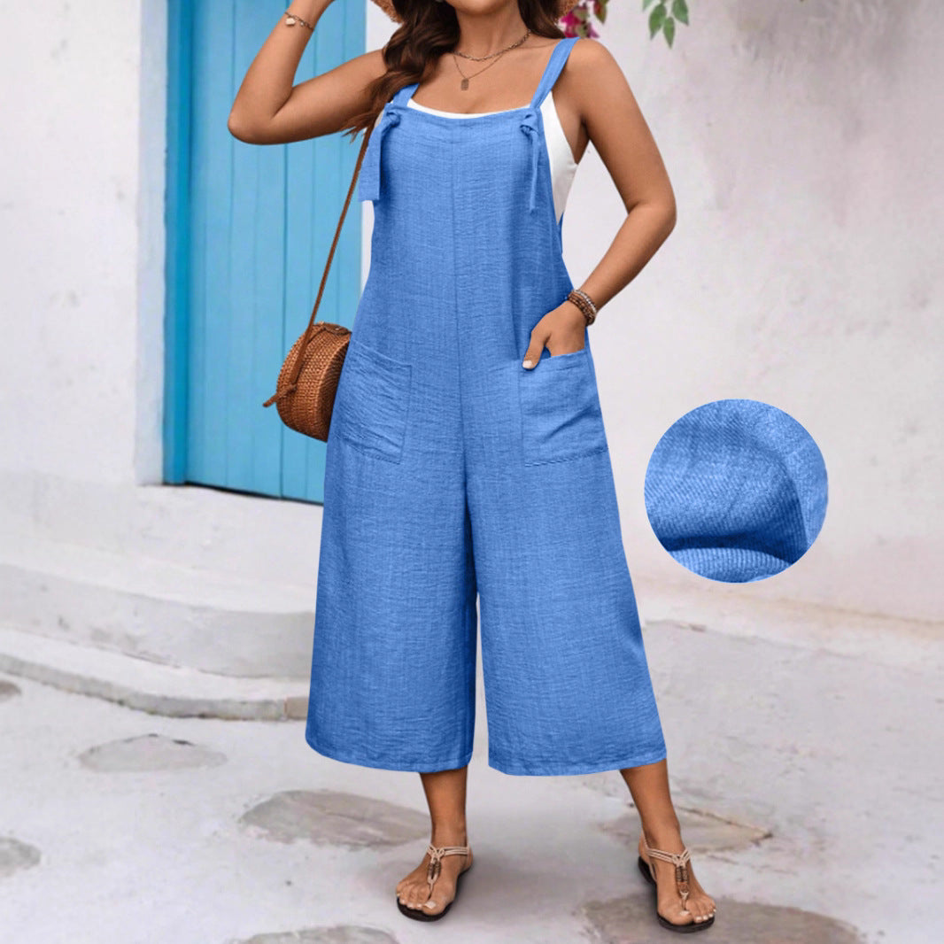 Women's Plus Size Sleeveless Pocket Wide-Leg Jumpsuit