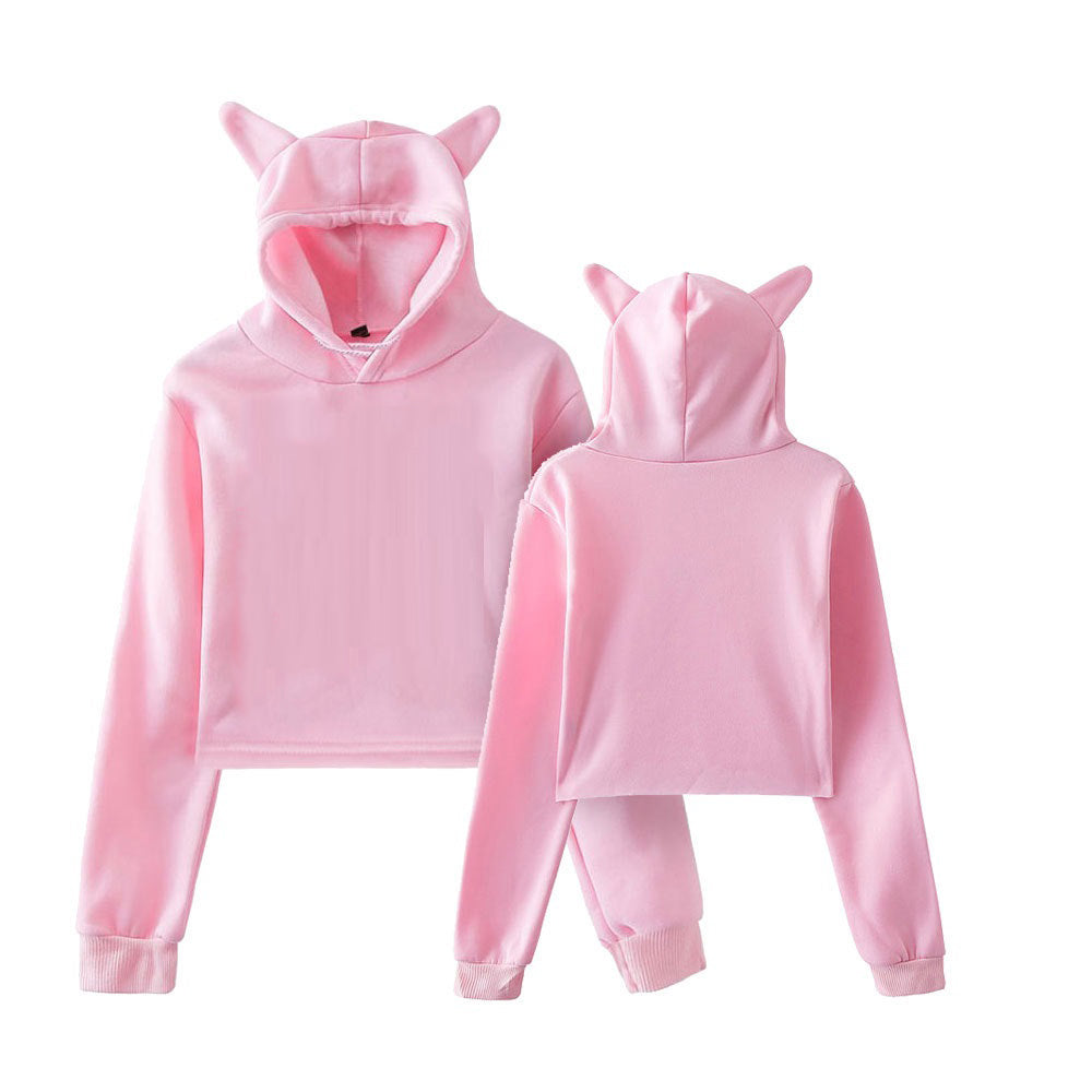 Cute Cat Ear Short Hoodie Casual Autumn Sportswear