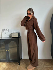 Women's Casual Long Sleeve Elastic Waist Jumpsuit