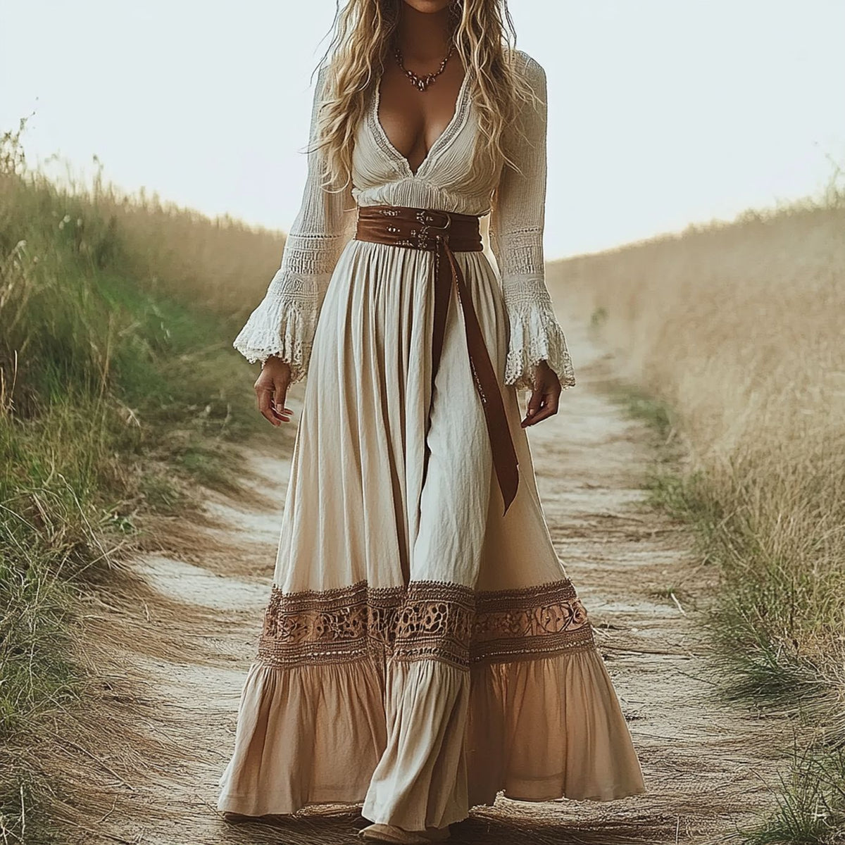 Womens Retro Western Cowboy Ethnic-style Dress