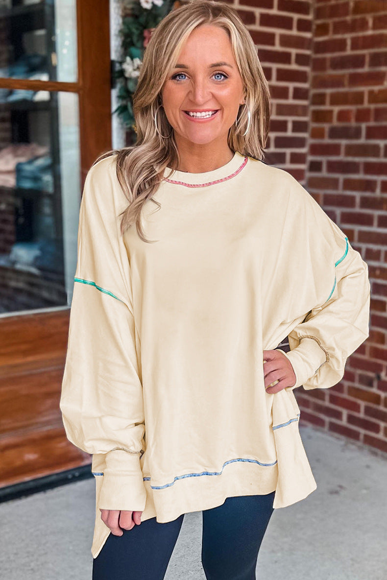 Chic Colorblock Casual Loose Pullover Sweatshirt