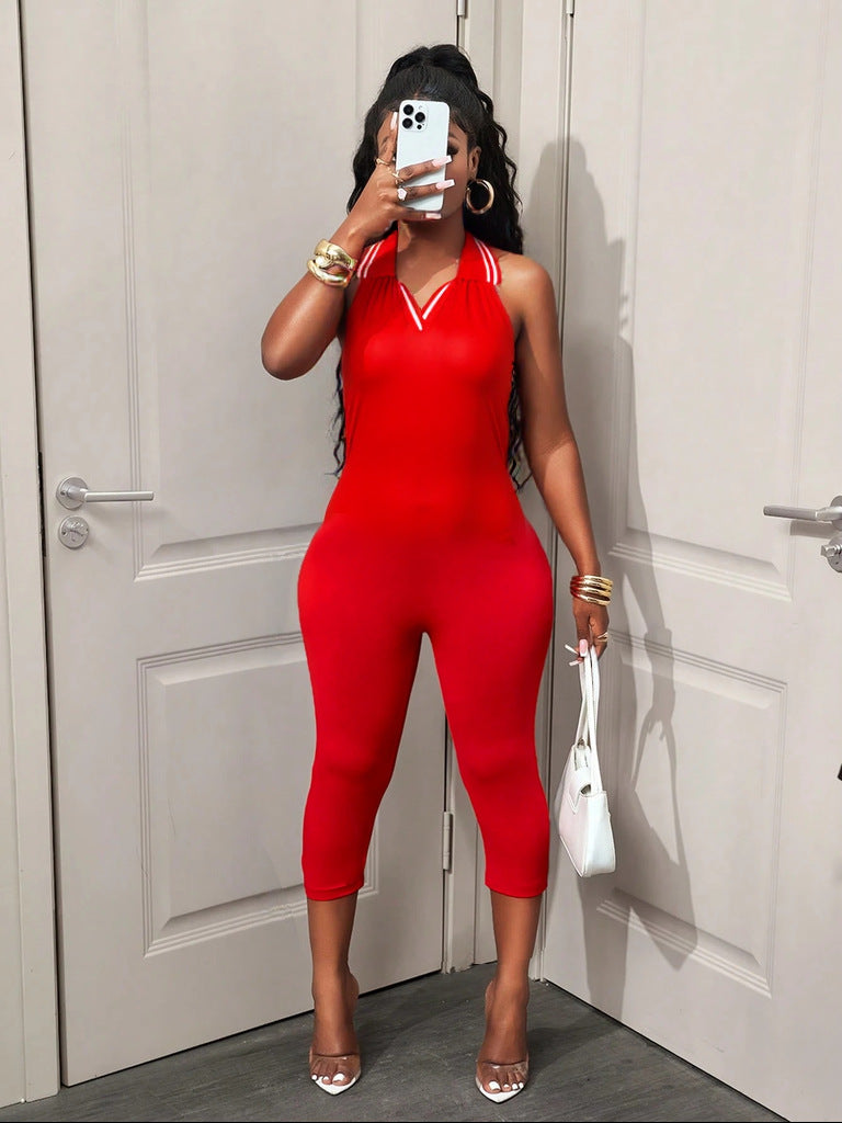 Women's Halter Sleeveless Active Sports Jumpsuit Romper