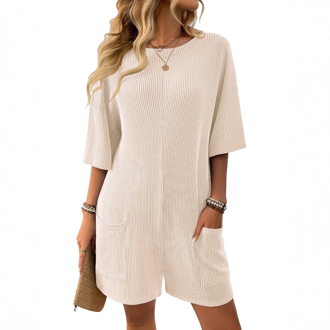 Women's Casual V-Neck Pocket Romper Short Jumpsuit
