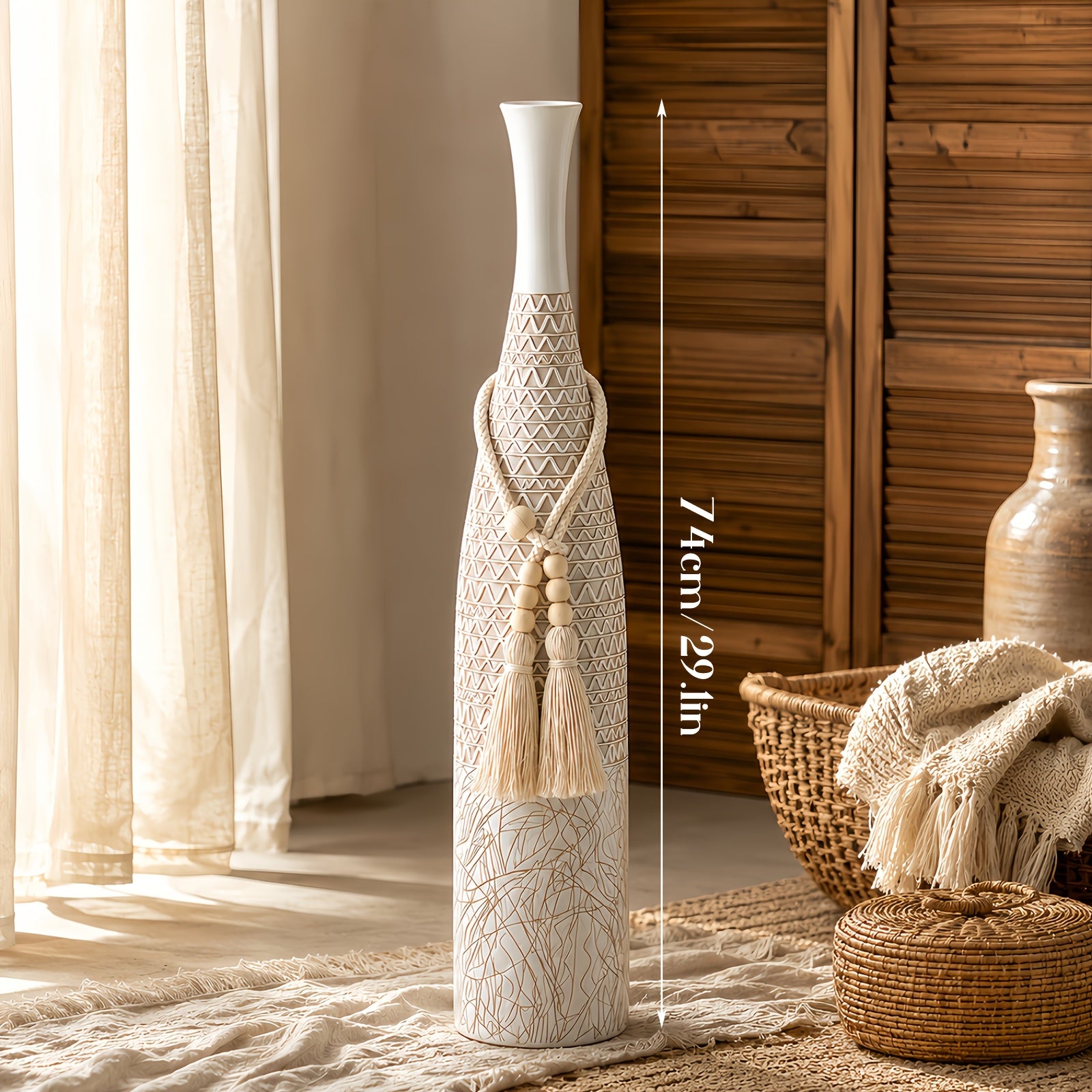 29 inch tall resin floor vase with striped pattern for home decor