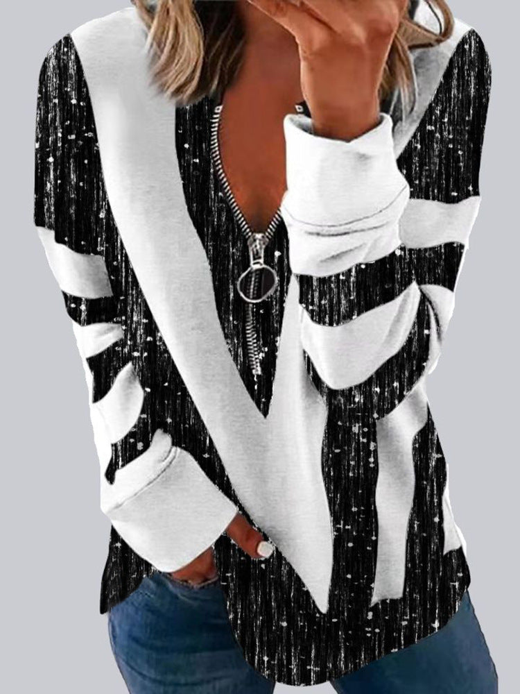 Women's Printed Long-Sleeve Loose Pullover Sweater