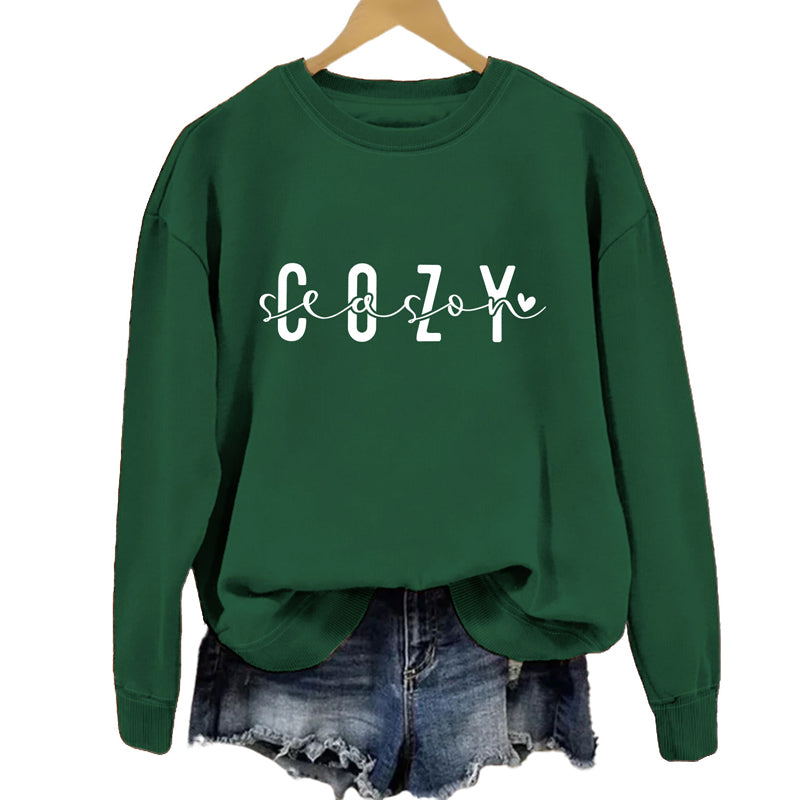 Cozy Autumn Crew Neck Print Pullover Sweater