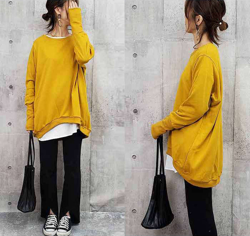 Cozy Oversized Cotton Pullover Women's Solid Color Sweater