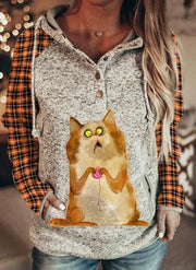 Retro Animal Nature Print Button Hoodie