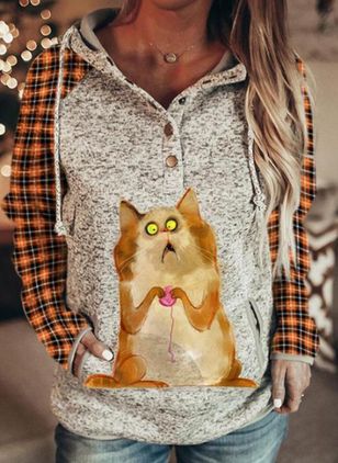 Retro Animal Nature Print Button Hoodie