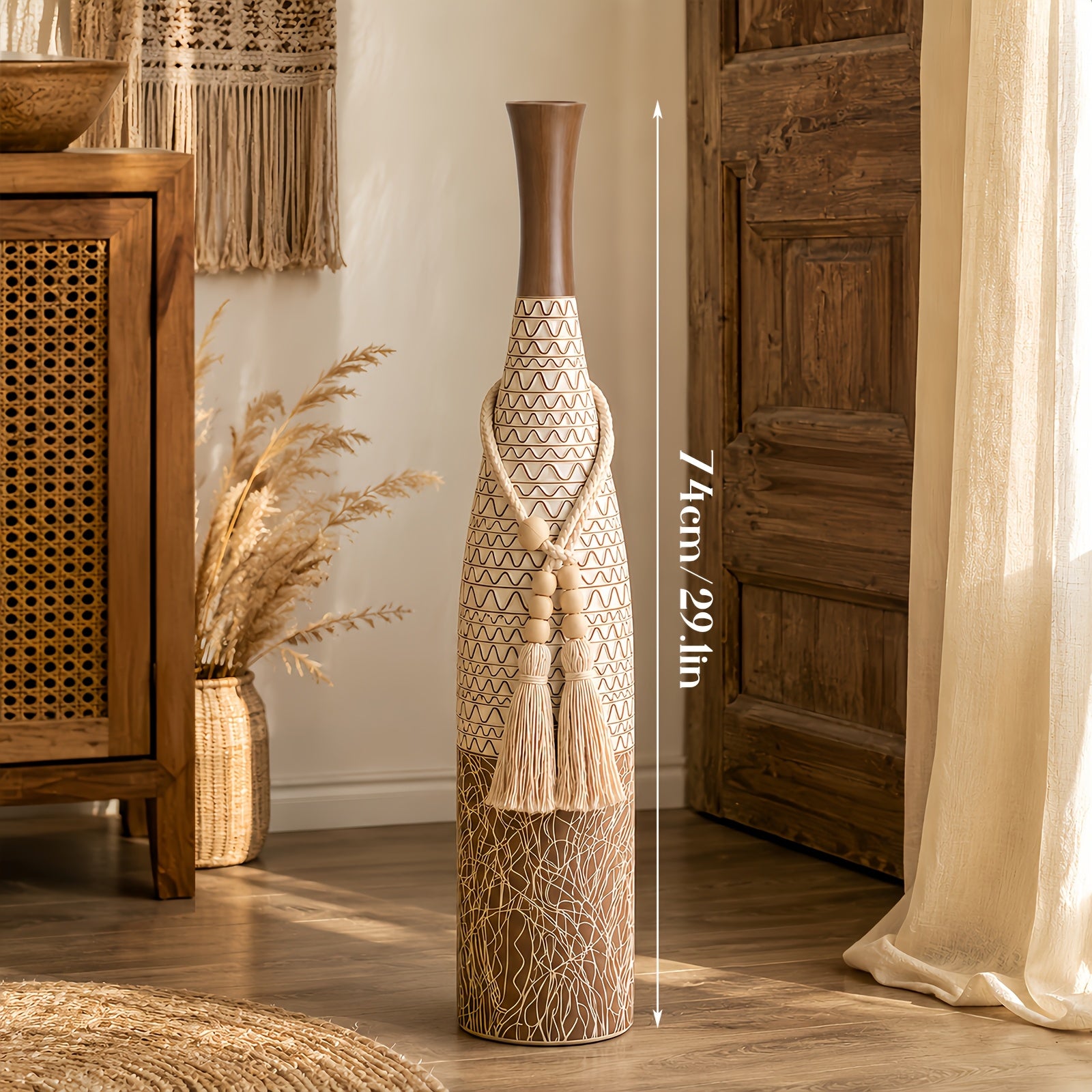29 inch tall resin floor vase with striped pattern for home decor