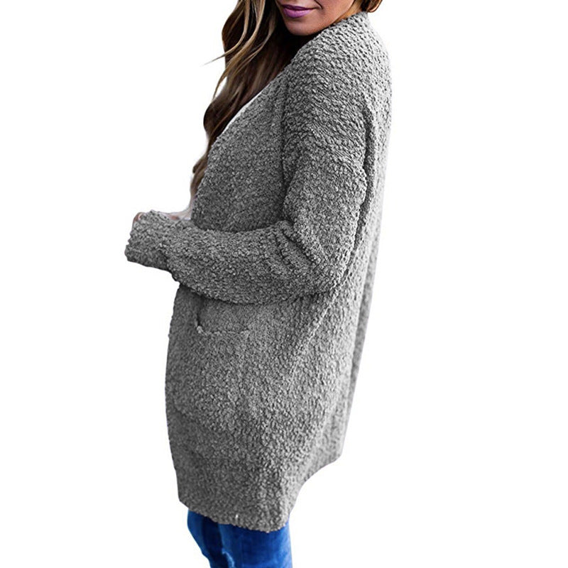 Cozy Fleece Double-Pocket Knit Cardigan Sweater