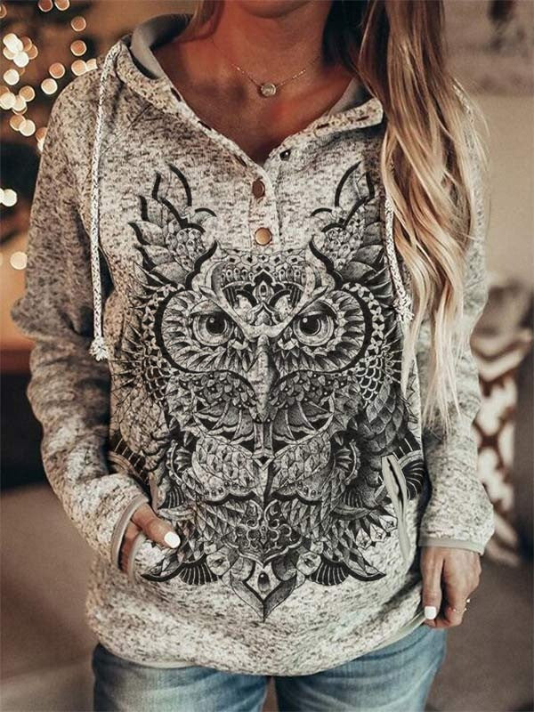 Cozy Gray Printed Women's Autumn & Winter Sweater