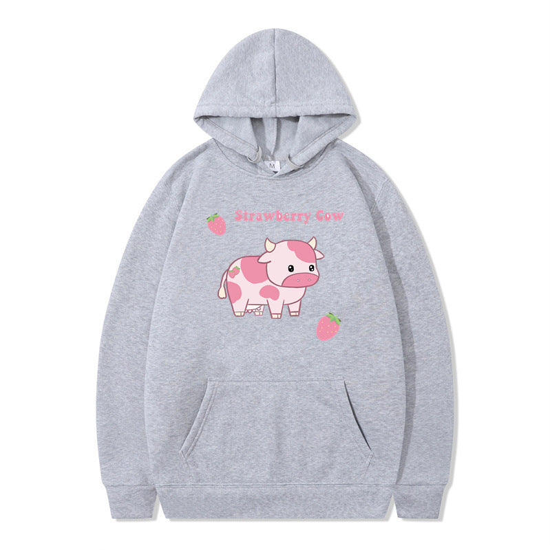 Cozy Strawberry Milk Print Oversized Hoodie