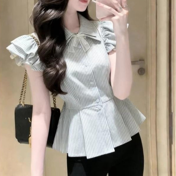 Elegant Striped Shirt With Fly Sleeves