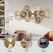 35 Inch Large Decorative Wall Clock For Living Room 3D Metal Gold Flower Clock Modern Creative Big Wall Clock With Silent Non-Ticking For Bedroom Kicthen Dinning Room
