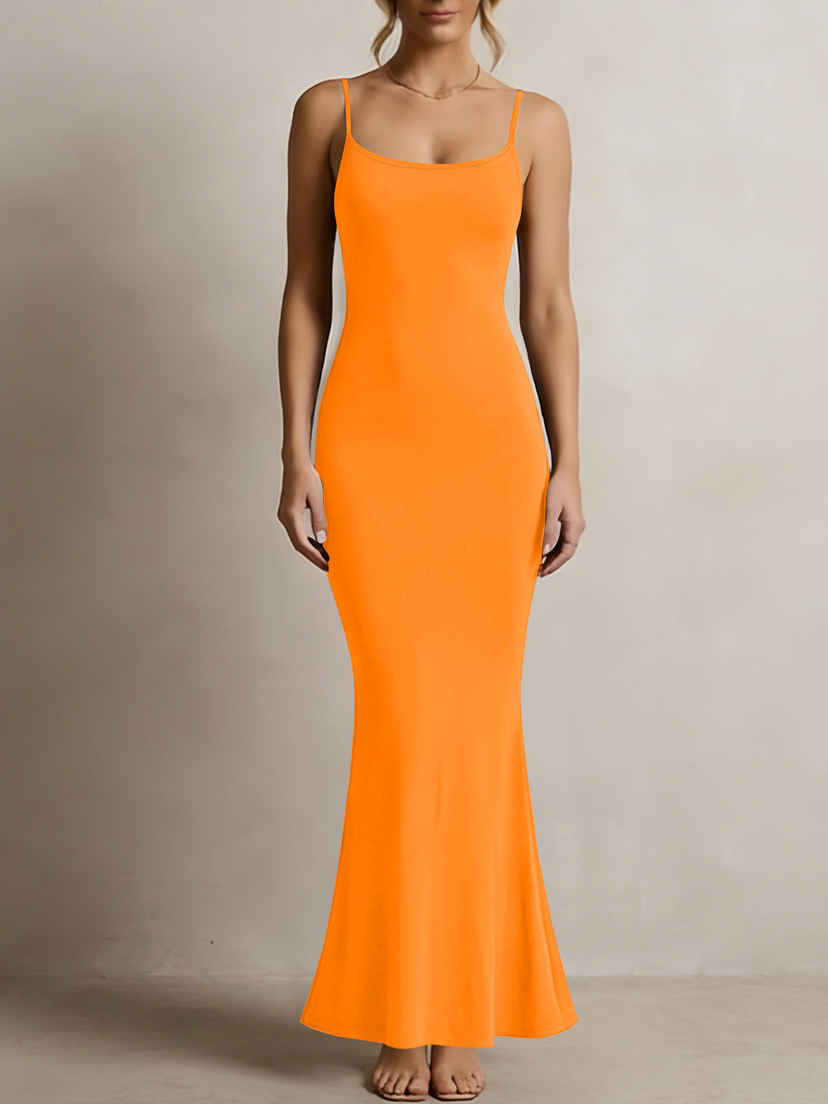 Women's Solid Color Spaghetti Strap Square Neck Bodycon Maxi Dress, Elegant Sleeveless Mermaid Evening Dress Summer Dress for Women