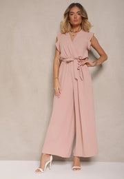 Womens Sleeveless Jumpsuit High-Waisted Lace-Up Wide-Leg Casual Pants