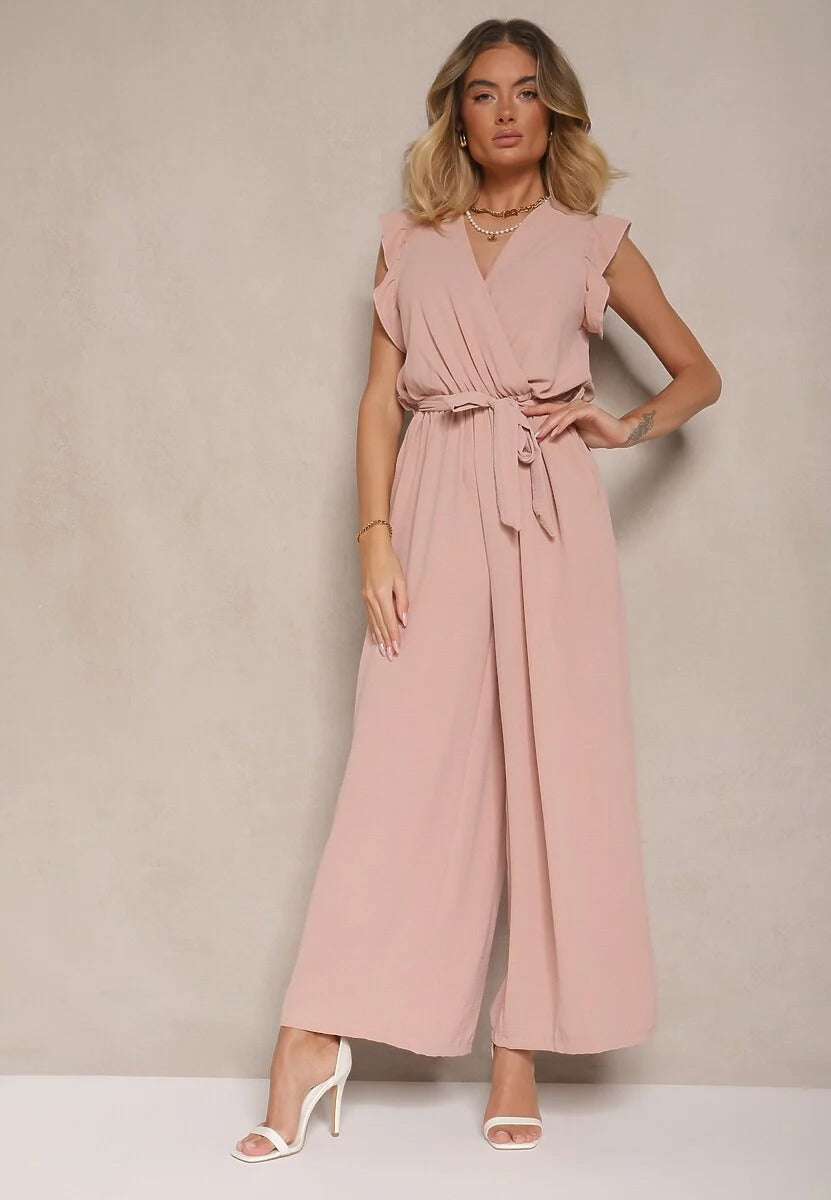 Womens Sleeveless Jumpsuit High-Waisted Lace-Up Wide-Leg Casual Pants
