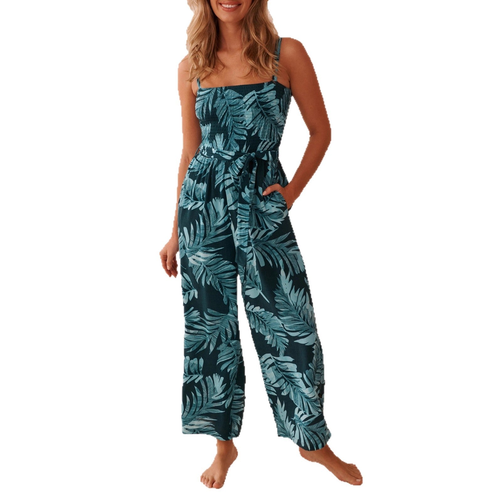 Chic Bohemian Mid-Waist Printed Straight Leg Jumpsuit