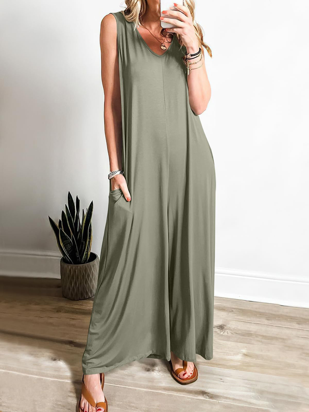 Women's Casual Wide-Leg Pocket Jumpsuit