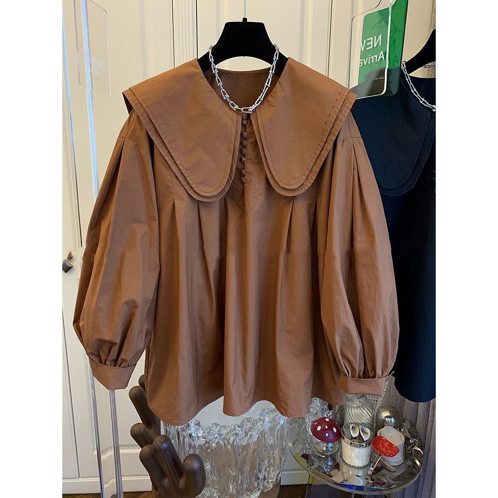 Women's Doll Collar Lantern Sleeve Shirt Top