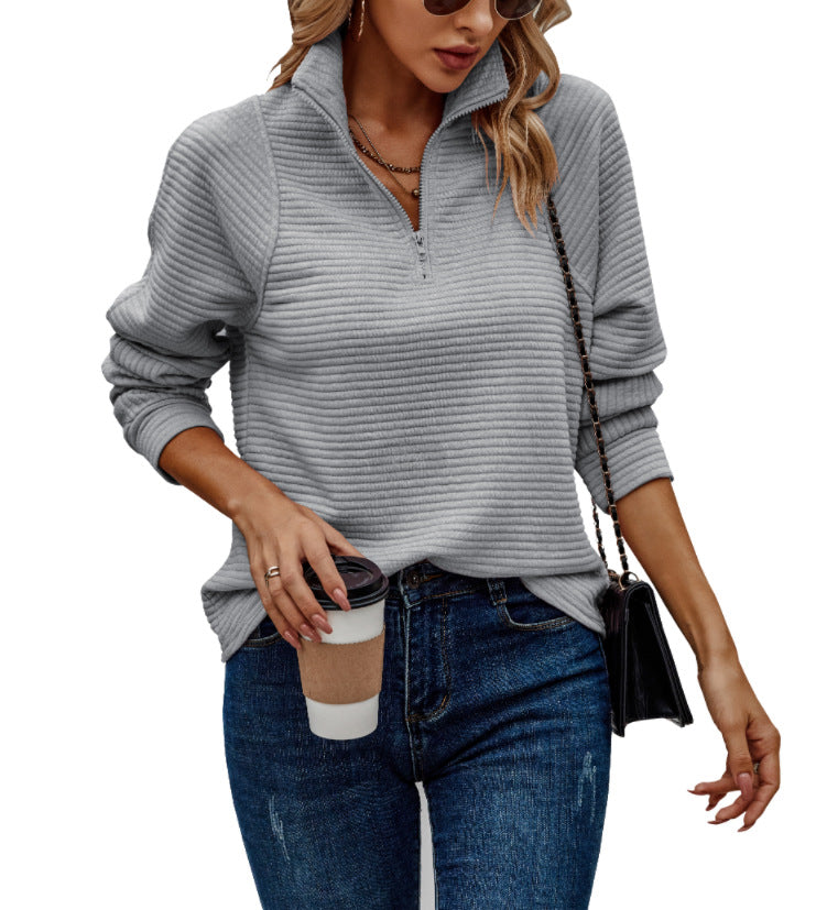 Solid Color Stand Collar Women's Knitted Sweater