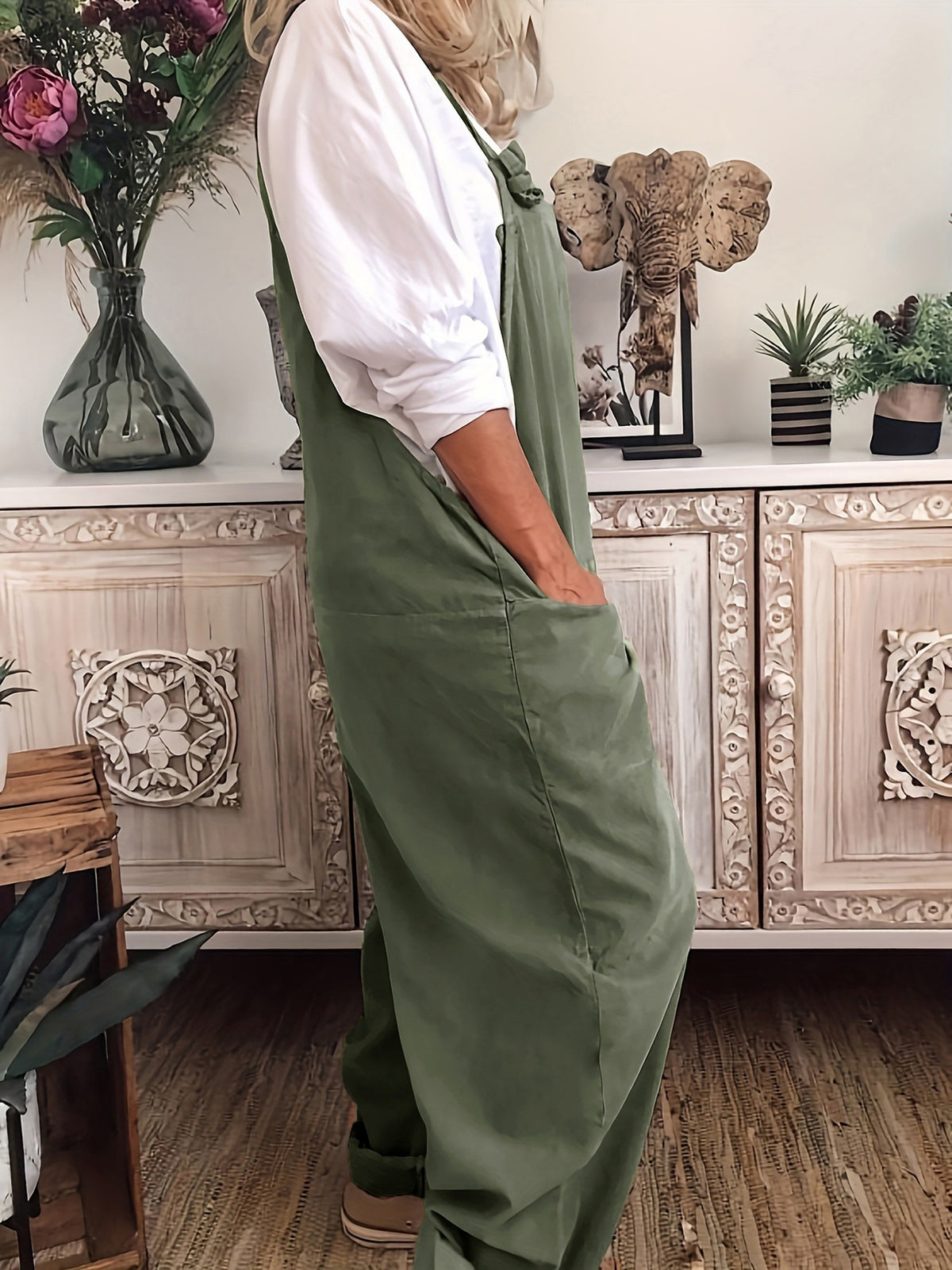 Plus Size Casual Pocket Lace-Up Jumpsuit