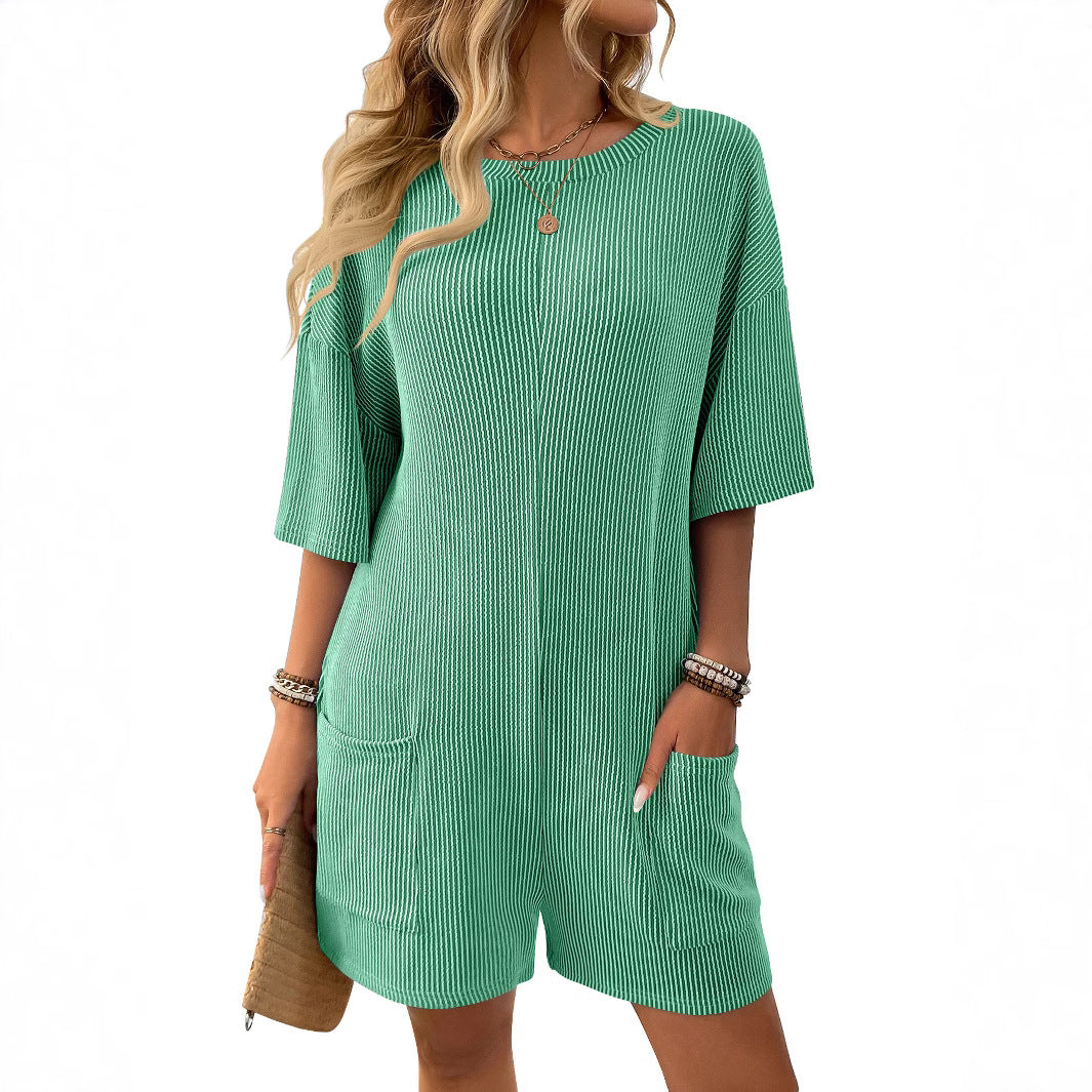 Women's Casual V-Neck Pocket Romper Short Jumpsuit