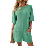 Women's Casual V-Neck Pocket Romper Short Jumpsuit