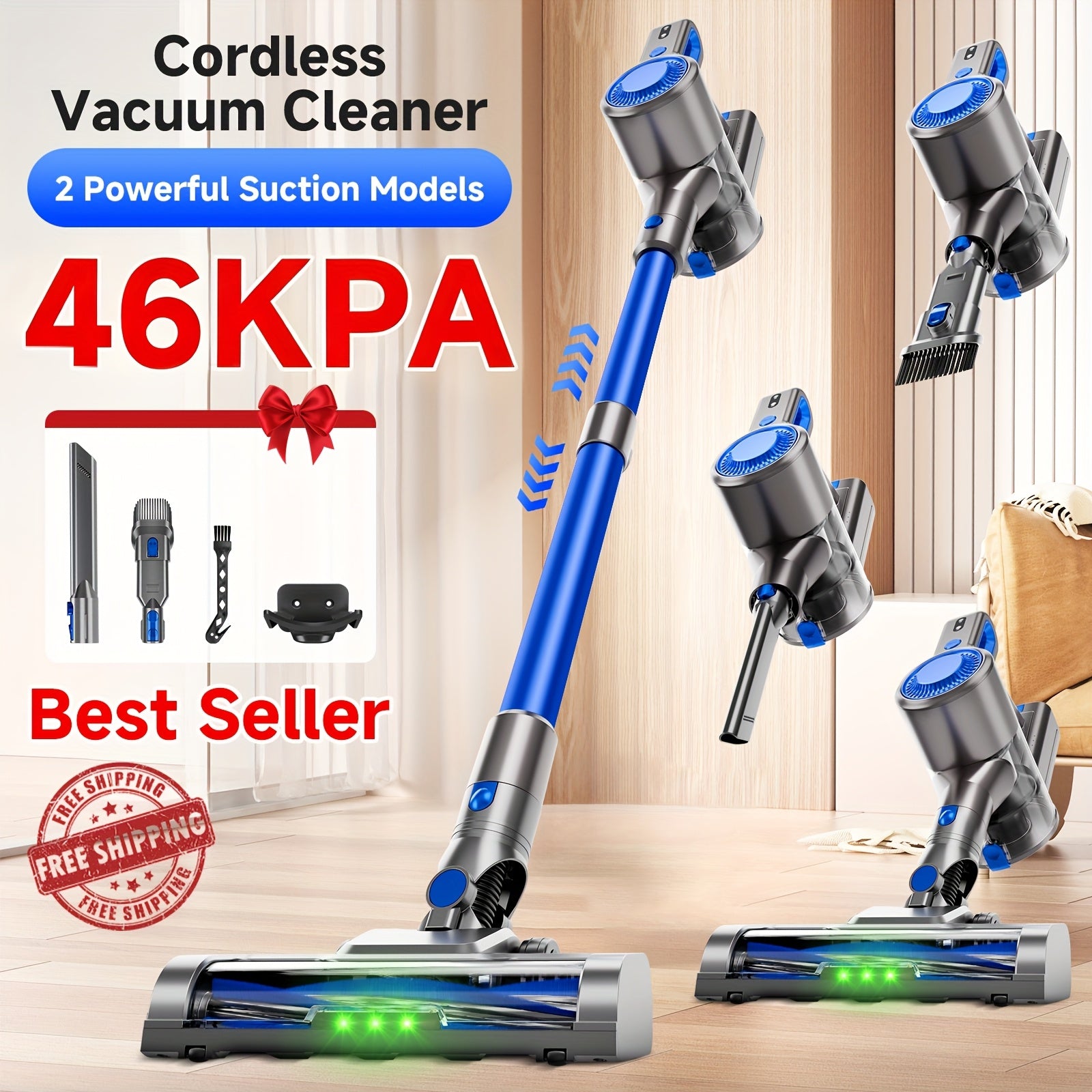 35-46 KPA Lightweight Vacuum Cleaner with Upgraded Green LED, Anti-tangle Brush, Removable Battery, Multiple Suction Levels, Up to 45 Minutes Of Battery Life, Women's Car Accessories, Vacuum...