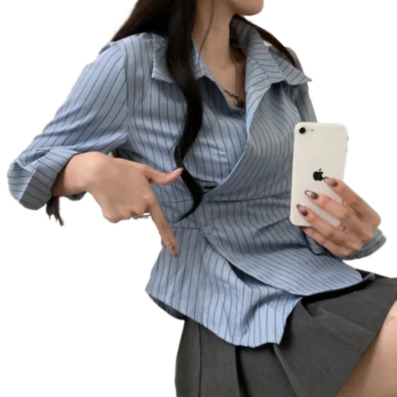 Autumn Shirt Stripe College Style Shirt